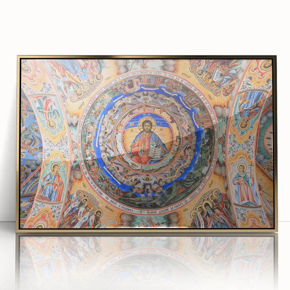 Art deco poster of a European Bulgarian scenery in gold acrylic frame, ideal for modern art wall decor.