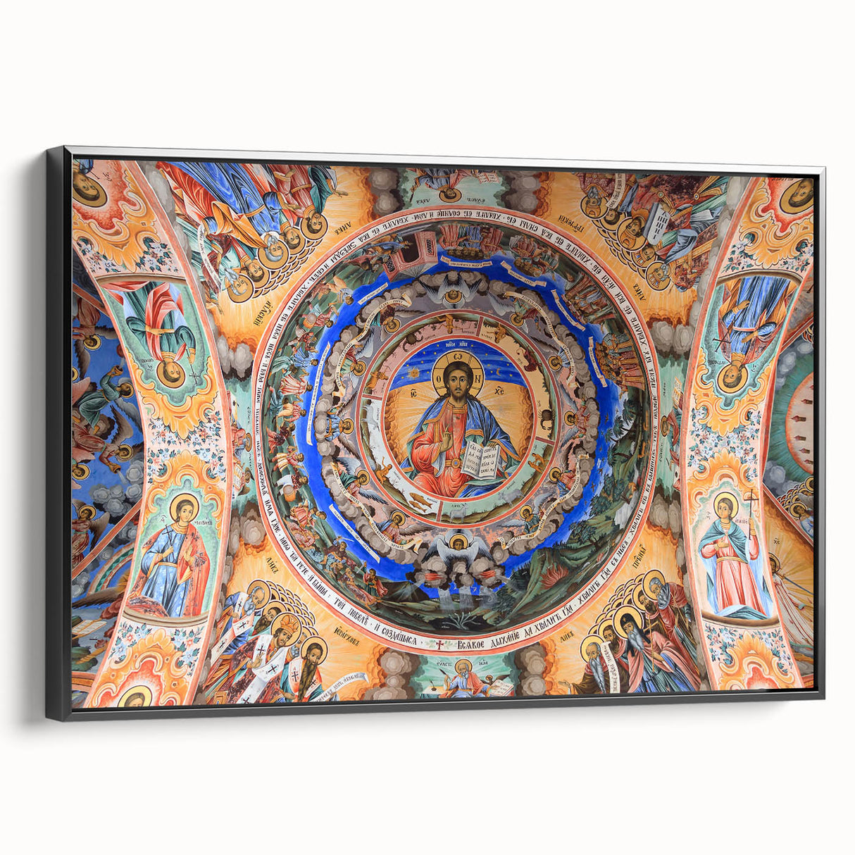 Black and white framed canvas of a vintage Bulgarian landscape, ideal for bedroom wall decor.