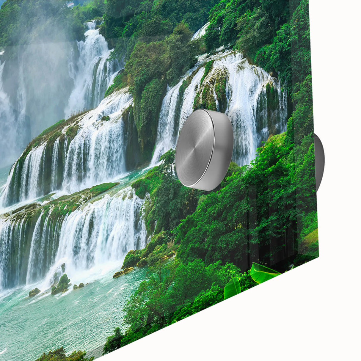 Large abstract wall art print of a Croatian landscape in muted earth tones on acrylic glass, suitable for dining room decor.