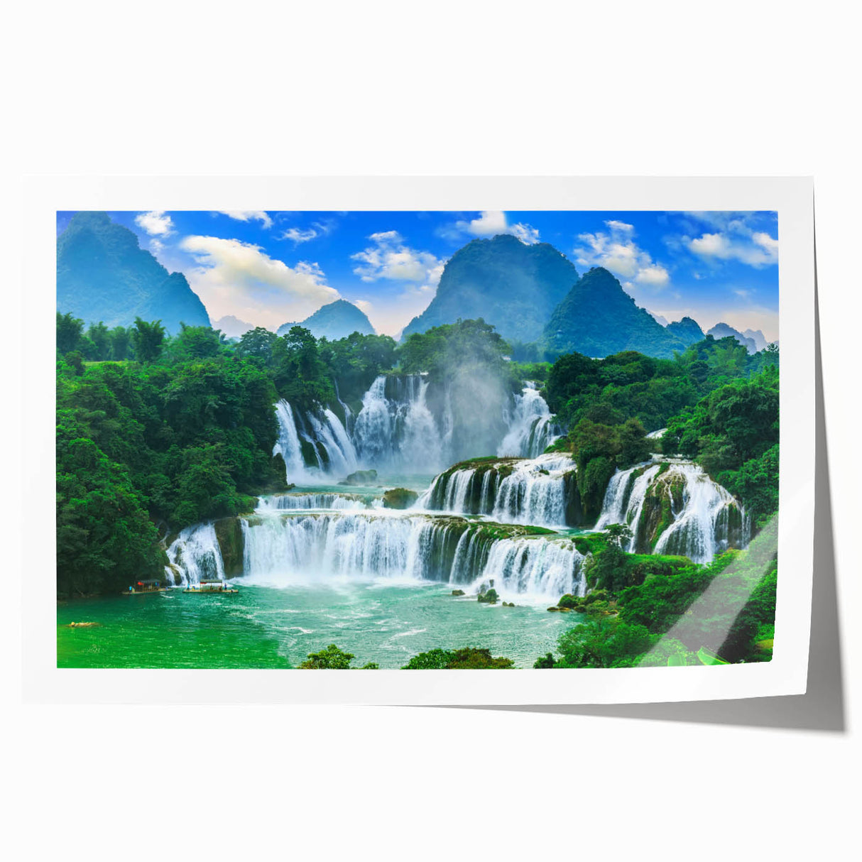 Rolled print of a Croatian landscape featuring vibrant green and blue tones, ideal for art wall dining room.