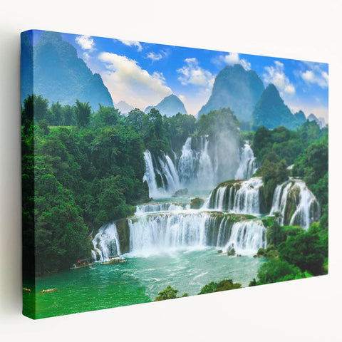 Large canvas print of a Croatian landscape in muted green and blue tones, suitable for kitchen wall art.