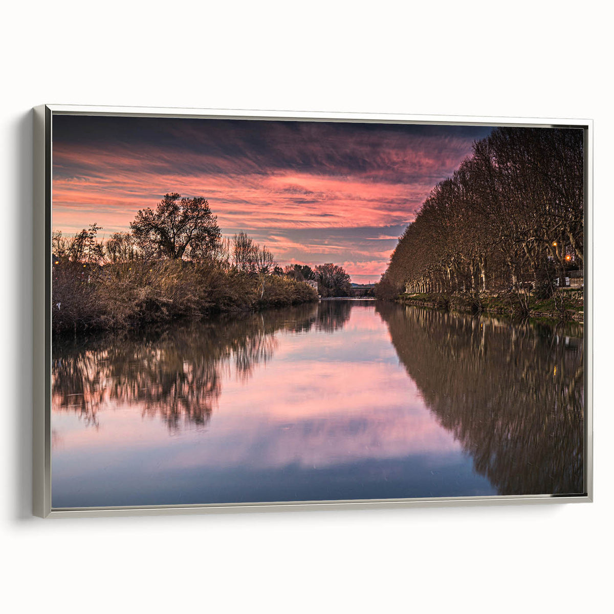 Landscape art painting featuring a vintage-style French scenery in colorful hues on a framed canvas.