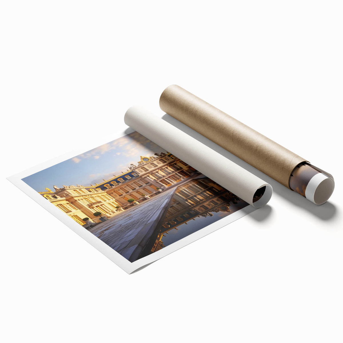Extra large rolled print of Versailles gardens in soft pastel colors, ideal for classy bathroom wall art.