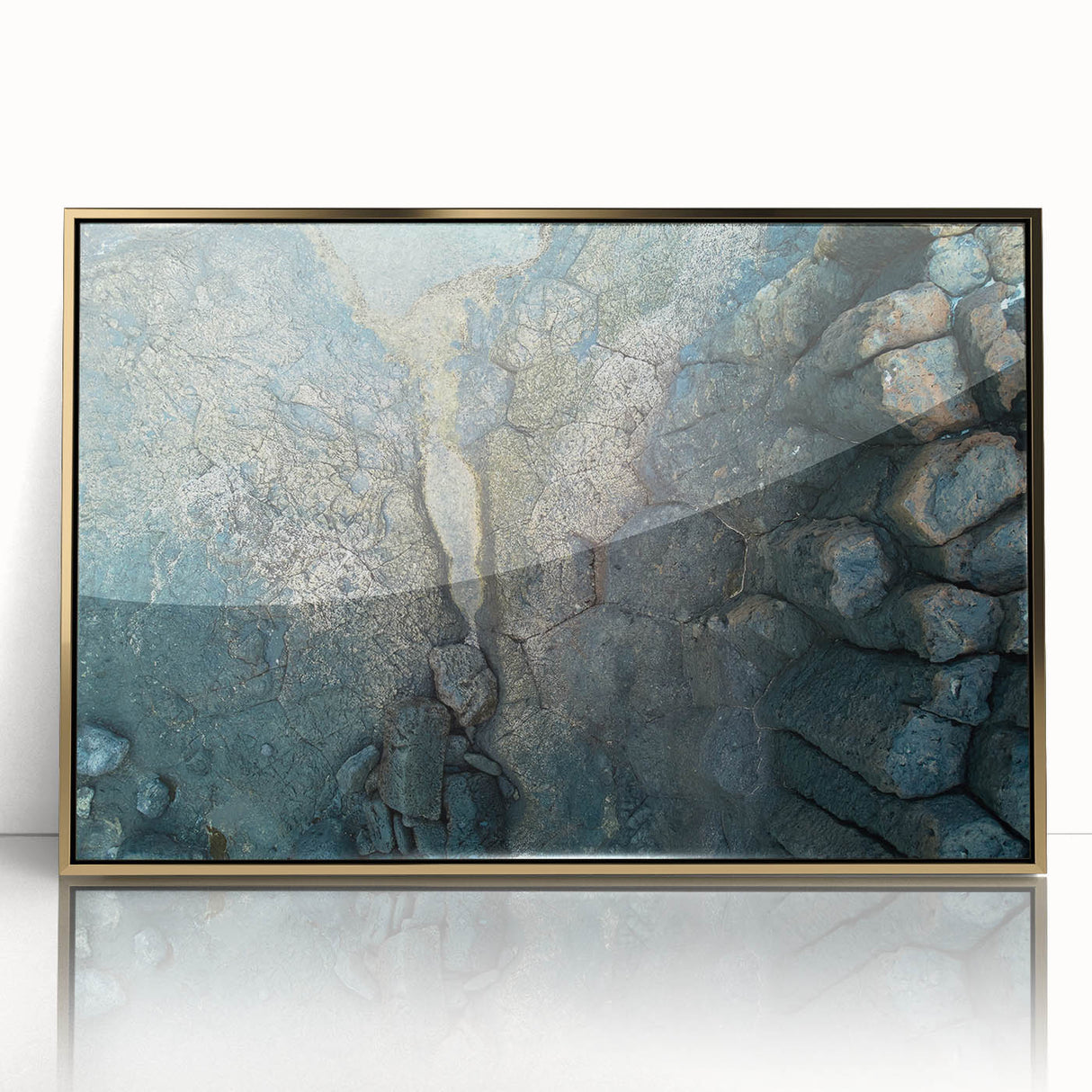 Art deco poster of a Canary Islands scenery in gold acrylic frame, suitable for modern art wall decor.