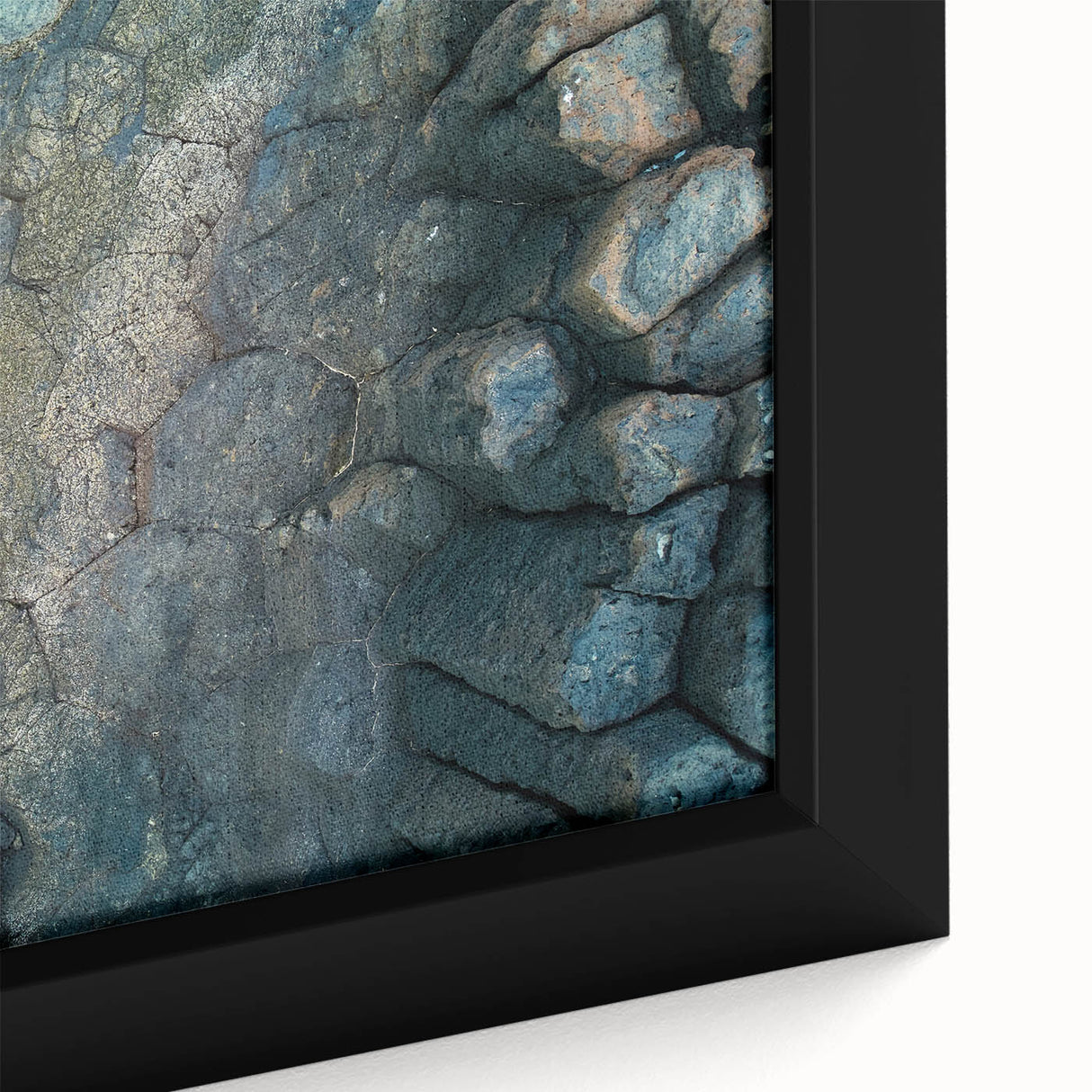 Extra large framed canvas of a textured black wall art depicting colorful Canary Islands scenery.