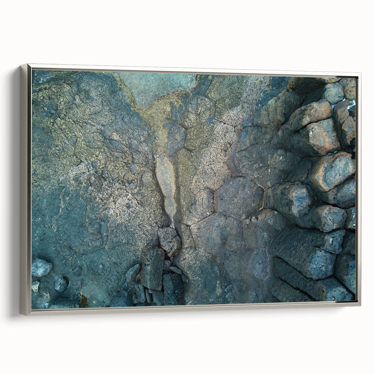 Landscape art painting of a scenic European view in vibrant colors on a silver-framed canvas, suitable for living room decor.