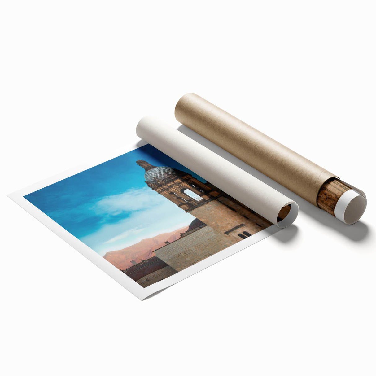 Extra large rolled print of Oaxaca scenery with vibrant floral motifs.