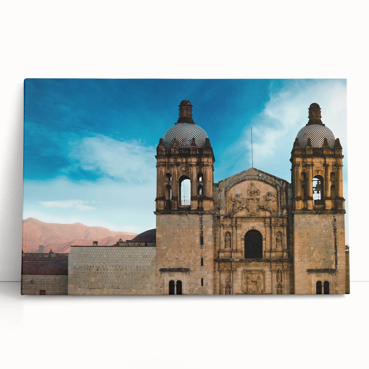 Black and white stretched canvas of Oaxaca, Mexico scenery, ideal for kitchen wall art or bedroom ambiance.