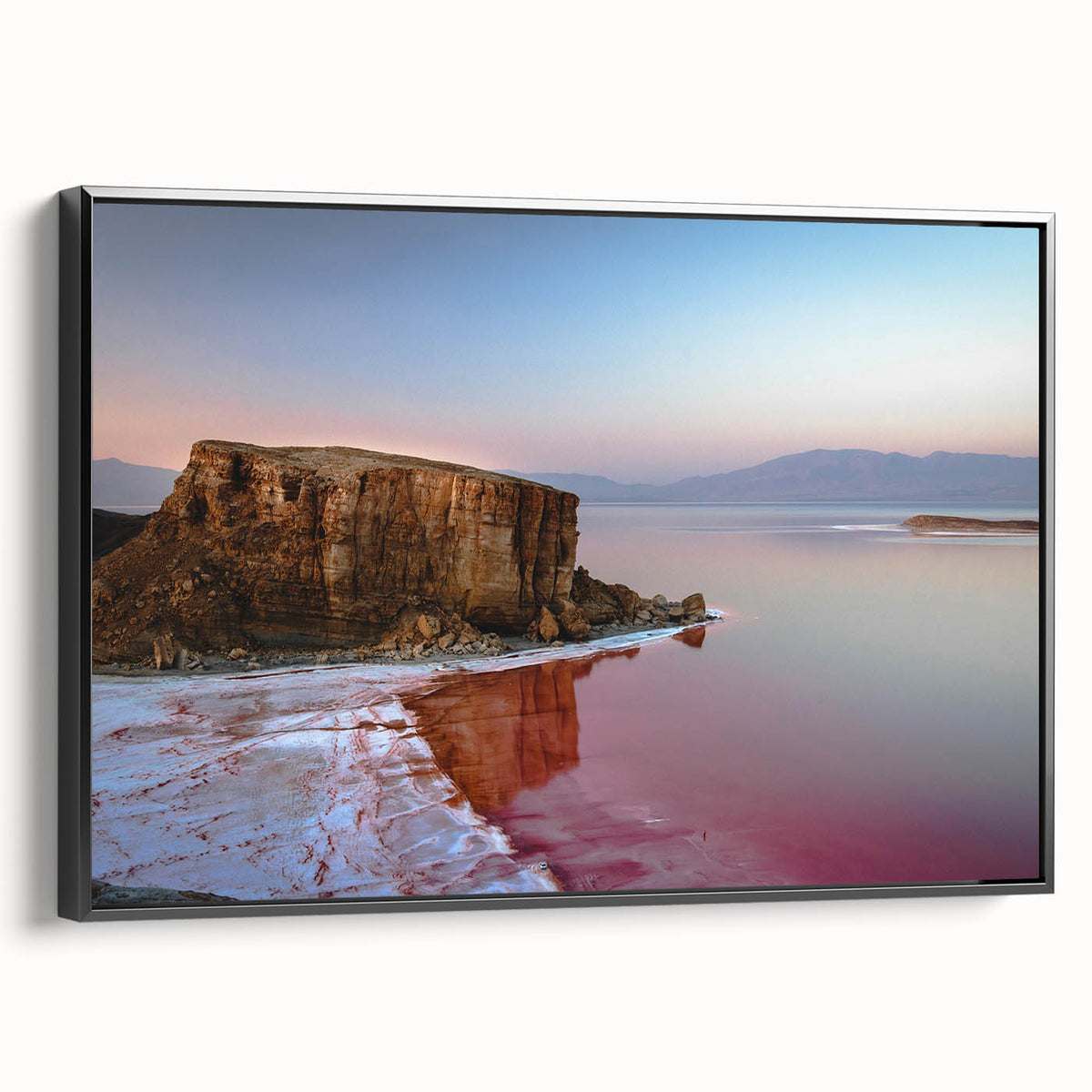 Black and white framed canvas featuring a vintage-style landscape of a Middle Eastern scene, ideal for bedroom wall decor.