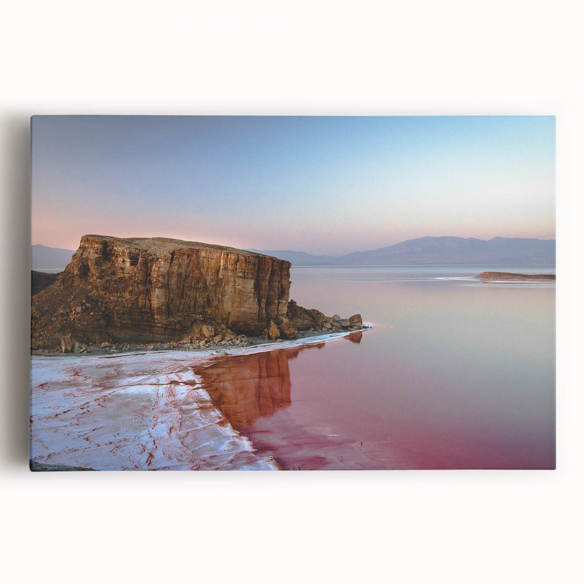 Black and white stretched canvas of a Middle Eastern landscape, ideal for kitchen wall art.
