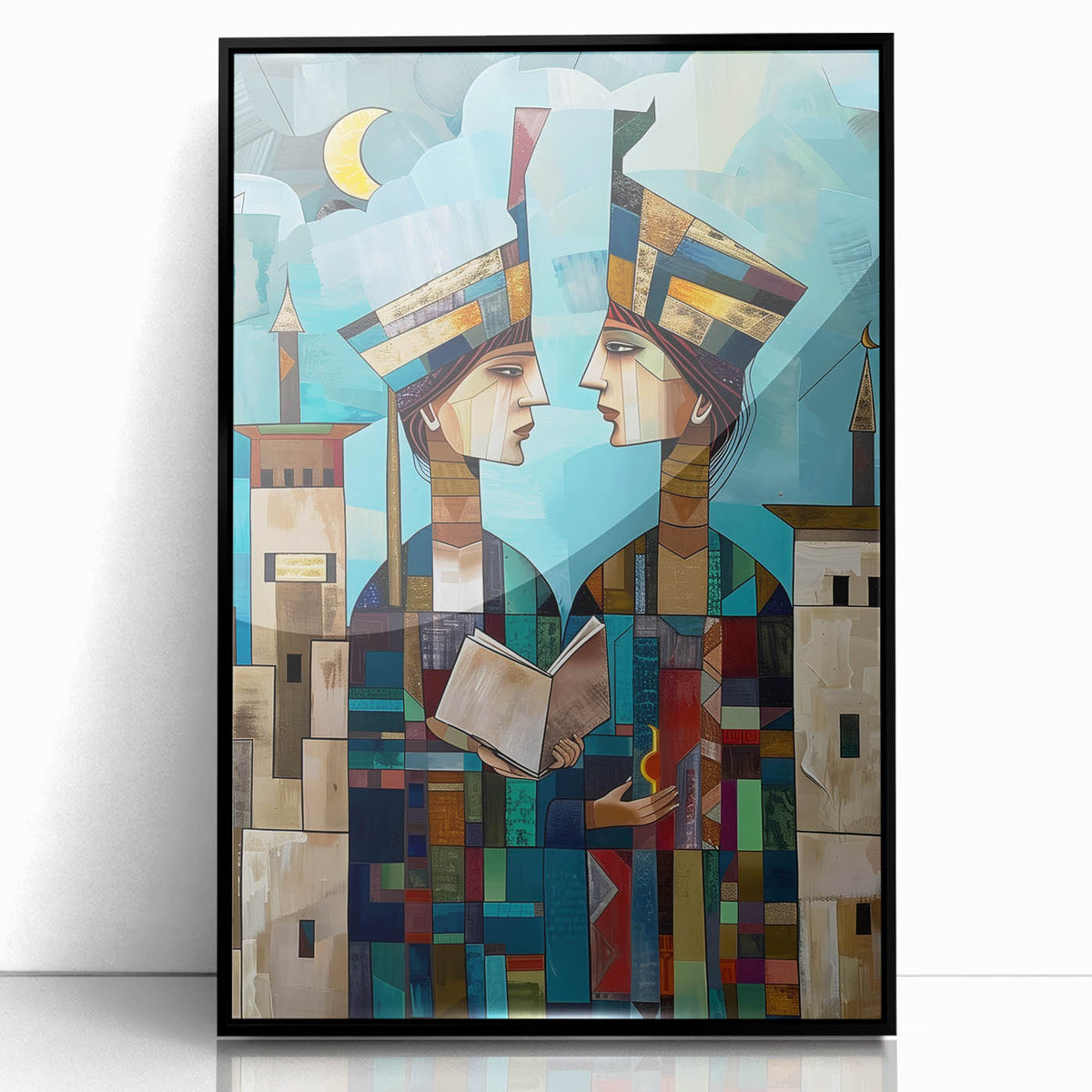 Large abstract wall art featuring a serene Middle Eastern scenery in muted earth tones on a framed acrylic.