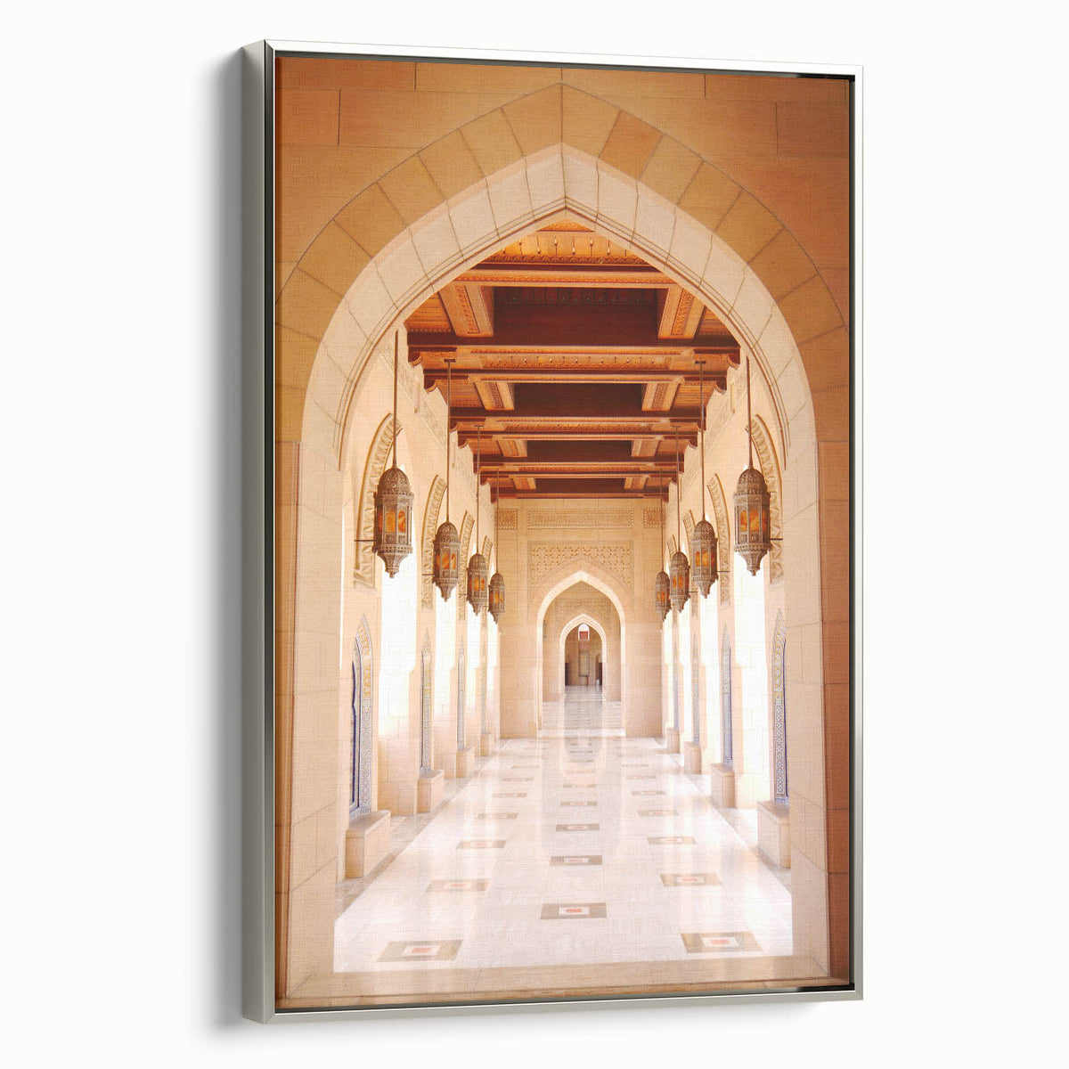Framed canvas landscape art painting depicting a serene Omani scenery in muted earth tones, ideal for living room decor.