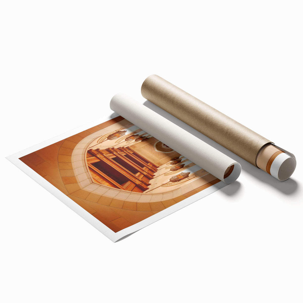 Extra large rolled print featuring a Middle Eastern Oman scenery with muted earth tones, ideal for classy bathroom wall art.