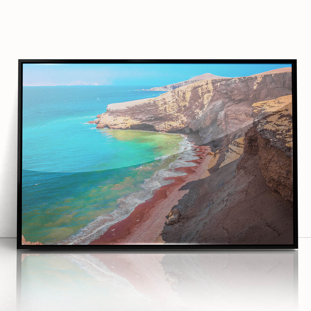 Large abstract wall art of a South American scenery in Peru, depicted in muted earth tones on a framed acrylic panel.