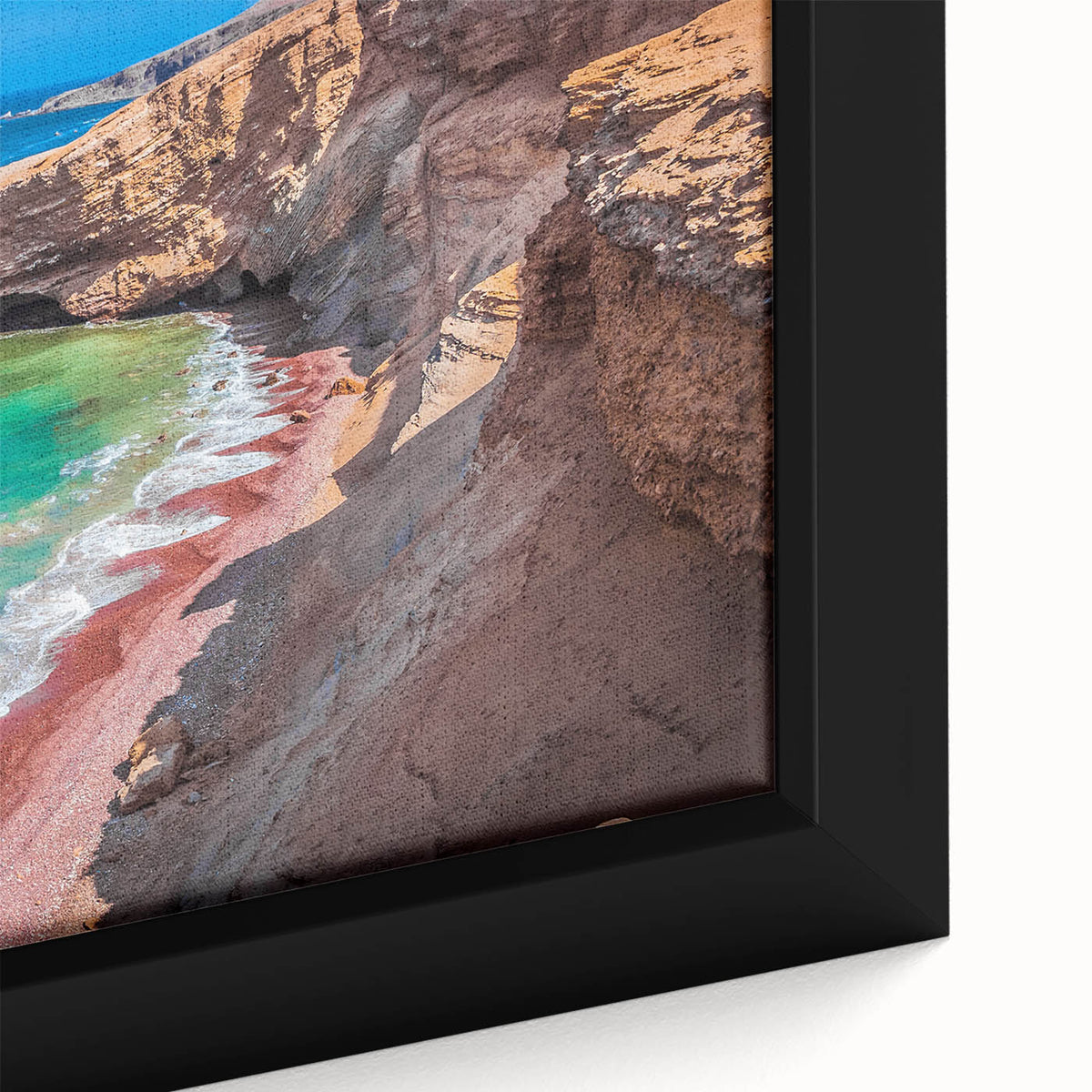 Extra large framed canvas of a textured, colorful Peruvian landscape in black, ideal for living room decor.