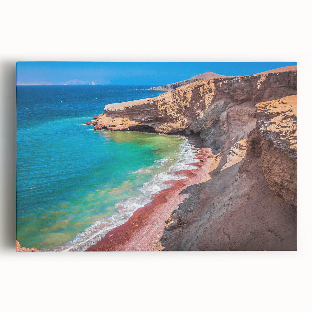 Black and white stretched canvas of a Peruvian landscape, ideal for kitchen wall art.