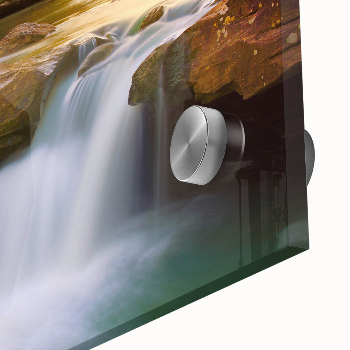 Large abstract wall art of Arkansas scenery on acrylic glass, featuring muted earth tones, ideal for dining room ambiance.
