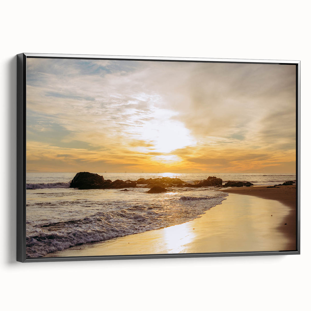 Black and white framed canvas depicting a vintage Santa Barbara landscape, ideal for bedroom wall art.