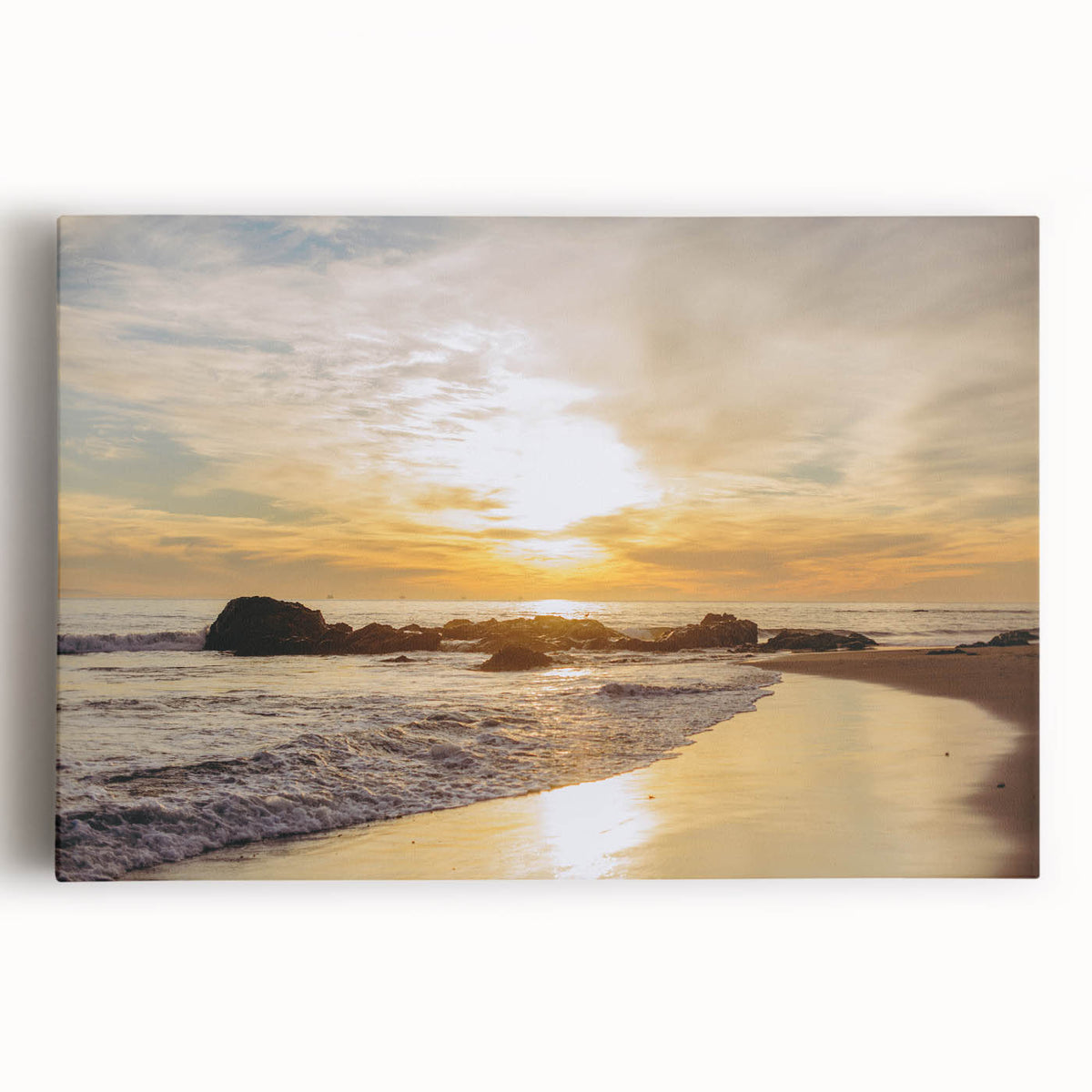 Black and white stretched canvas of Santa Barbara scenery, ideal for kitchen wall art.