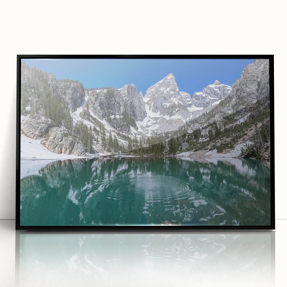 Large abstract wall art depicting the Grand Tetons in muted earth tones on a framed acrylic.