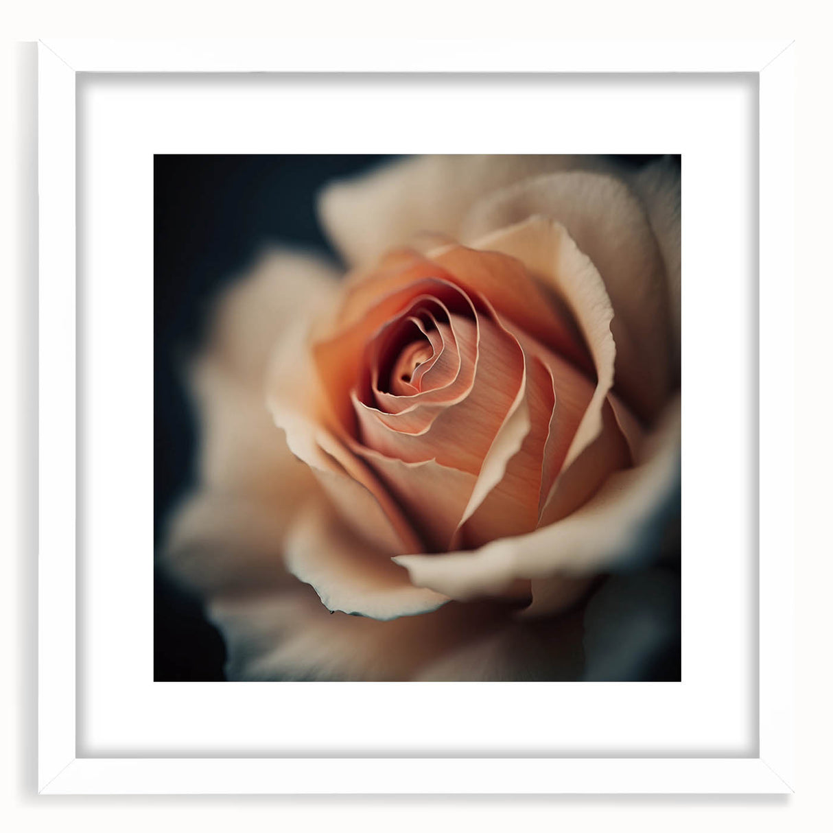 Abstract floral wall art framed in white with a mat, showcasing vibrant colors and intricate patterns, perfect for modern home decor or artistic settings.