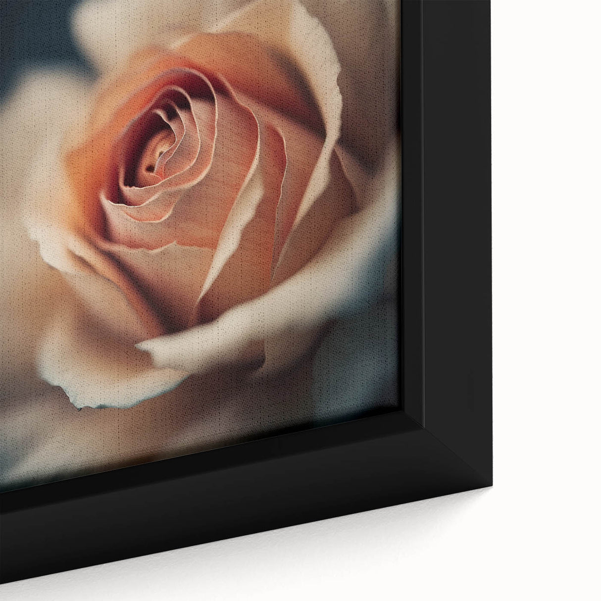 Framed canvas wall art featuring vibrant abstract floral designs in shades of pink, blue, and green, showcasing intricate details and textures for a modern decor accent.