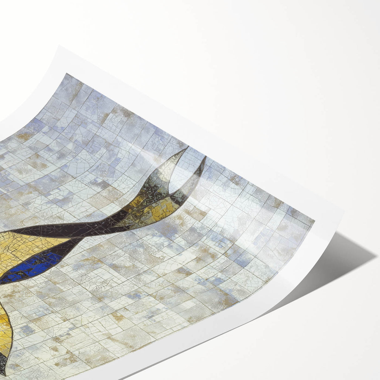 Abstract figurative rolled print showcasing vibrant colors and dynamic shapes, ideal for modern home decor, packaged securely in a protective cardboard tube.