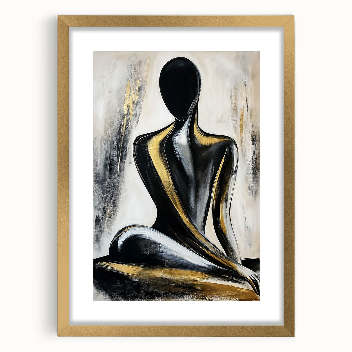 Abstract figurative frame with a gold mat, showcasing an elegant front view, perfect for enhancing modern home decor with a touch of sophistication.