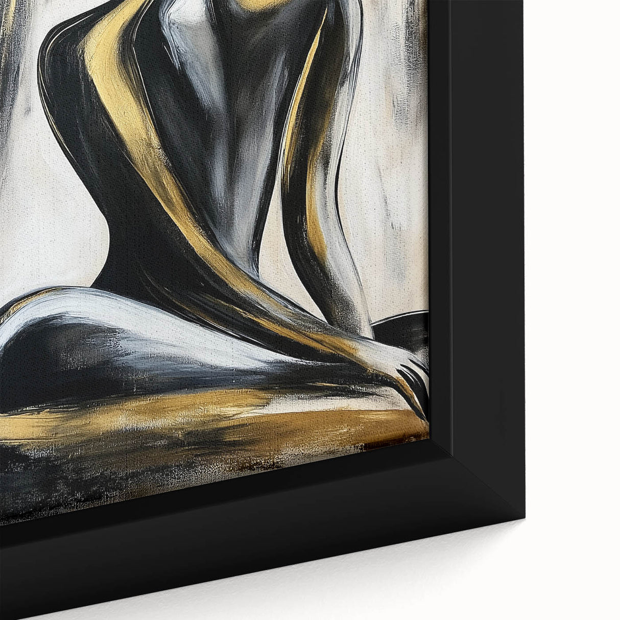 Close-up of an abstract figurative framed canvas artwork showcasing vibrant colors and intricate details, ideal for modern home decor and artistic expression.