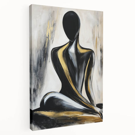 Abstract figurative art stretched canvas showcasing vibrant colors and dynamic shapes, viewed from the side, highlighting texture and depth, ideal for modern decor.