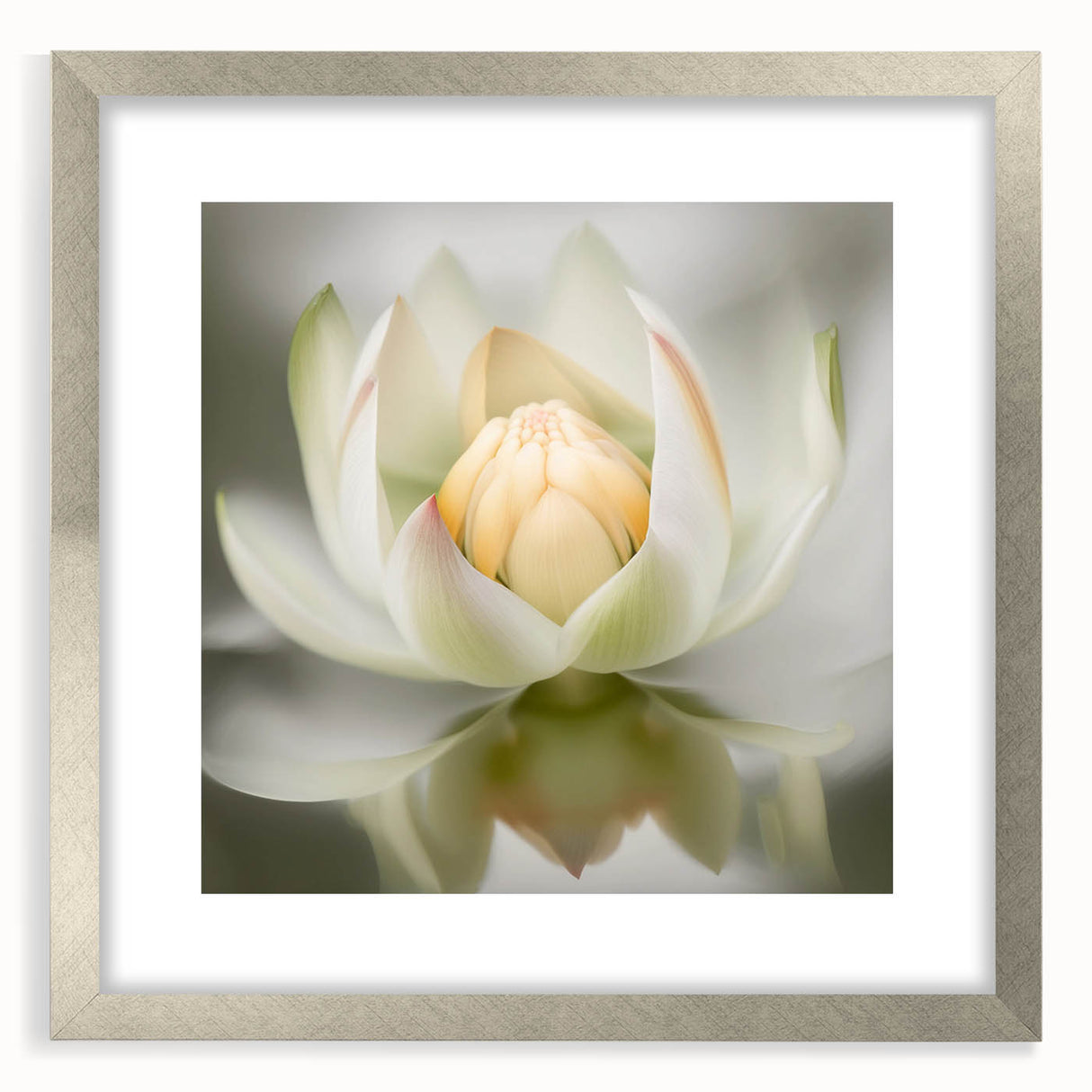 Abstract floral wall art framed in silver, showcasing vibrant colors and intricate designs, perfect for modern home decor. The artwork features a mat for added depth and elegance.