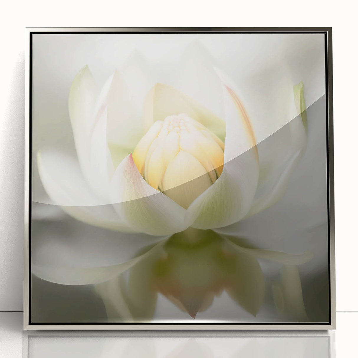 Framed abstract floral wall art featuring vibrant colors and intricate details, set in a sleek silver frame, ideal for modern home decor.