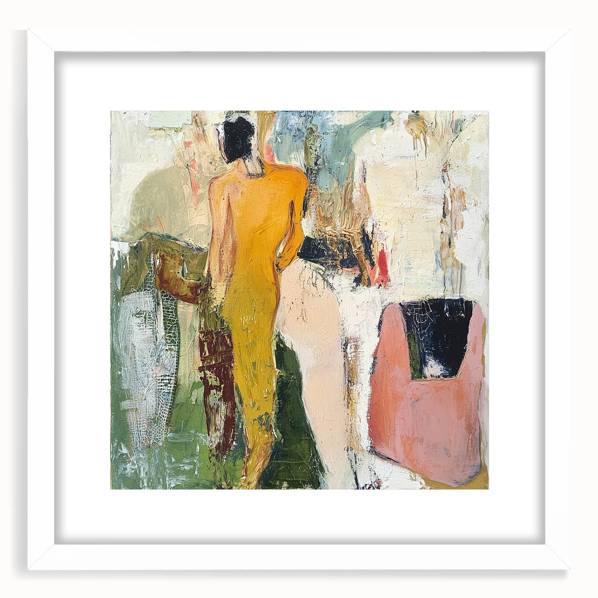 Abstract figurative frame with a white mat showcasing a modern artwork design, perfect for contemporary home decor. The frame's sleek lines enhance artistic expression.