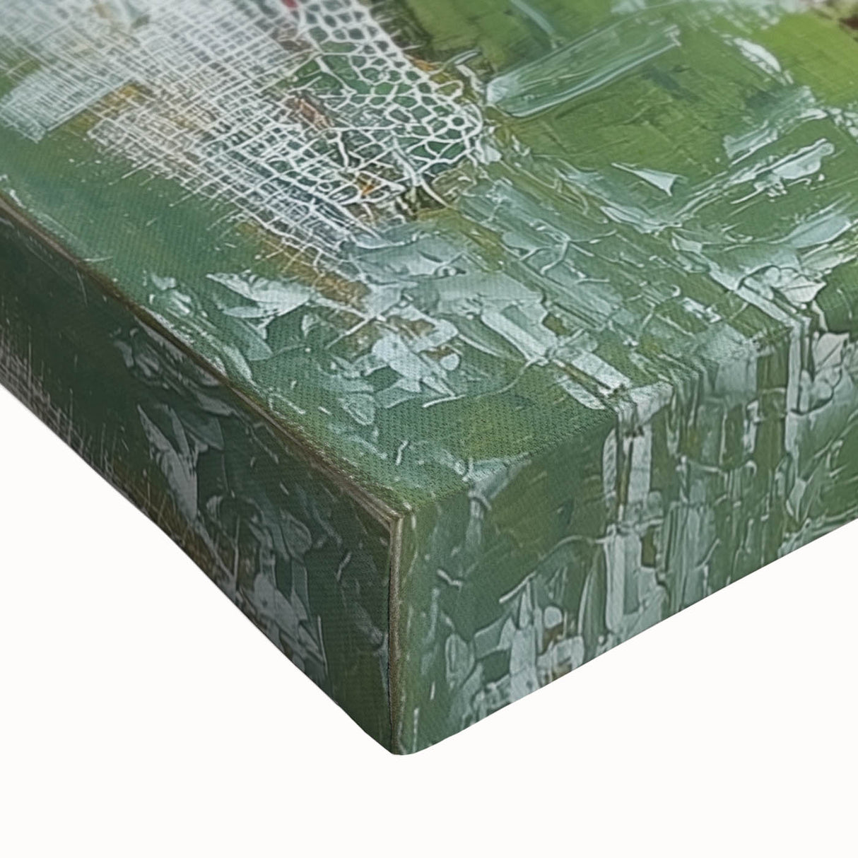 Abstract figurative artwork on stretched canvas showcasing vibrant colors and dynamic shapes, perfect for modern home decor. Close-up reveals intricate textures and brush strokes, enhancing visual depth and artistic appeal.