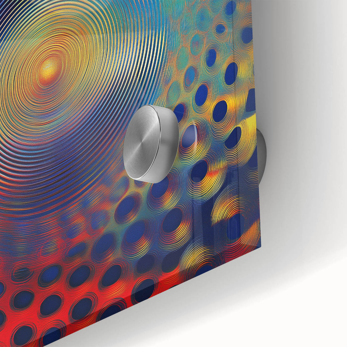 Geometric Abstract Wall Decor – Red, Yellow & Blue Optical Burst