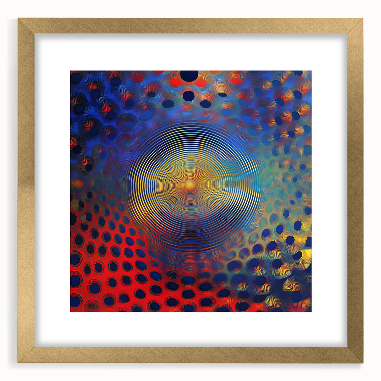 Geometric Abstract Wall Decor – Red, Yellow & Blue Optical Burst