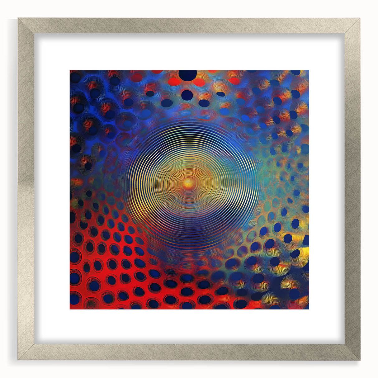 Geometric Abstract Wall Decor – Red, Yellow & Blue Optical Burst