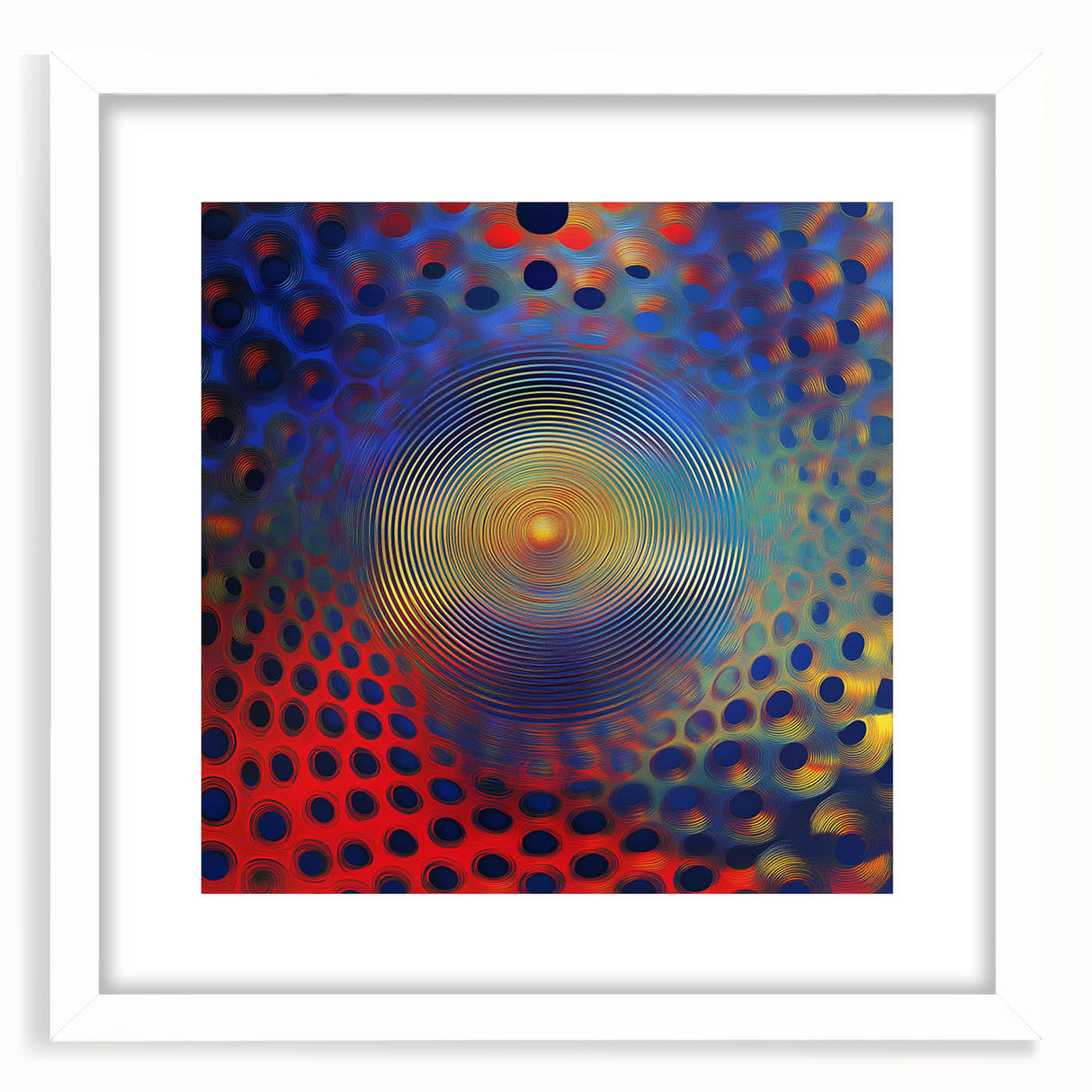 Geometric Abstract Wall Decor – Red, Yellow & Blue Optical Burst