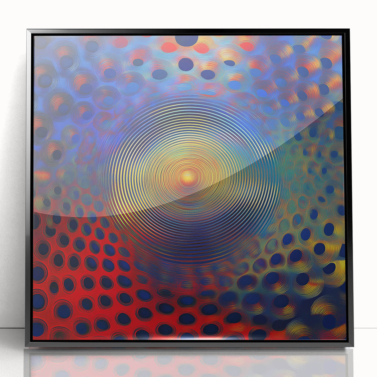 Geometric Abstract Wall Decor – Red, Yellow & Blue Optical Burst