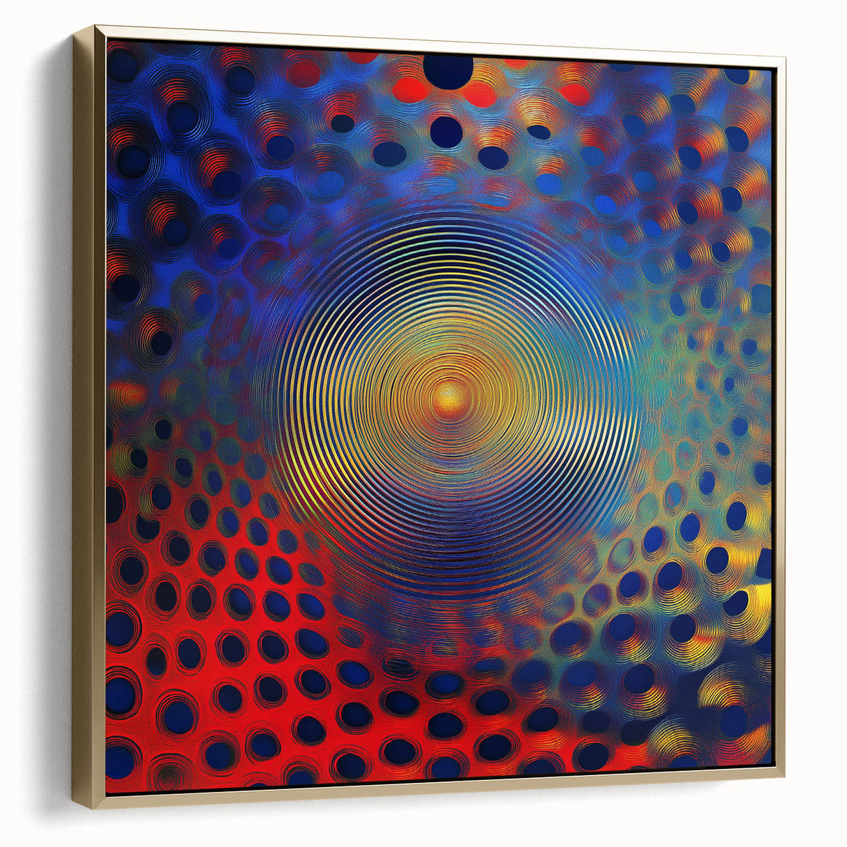 Geometric Abstract Wall Decor – Red, Yellow & Blue Optical Burst