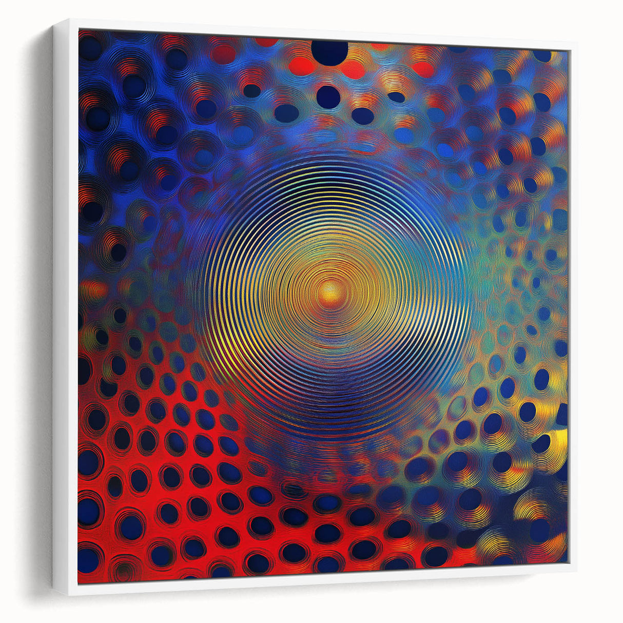 Geometric Abstract Wall Decor – Red, Yellow & Blue Optical Burst