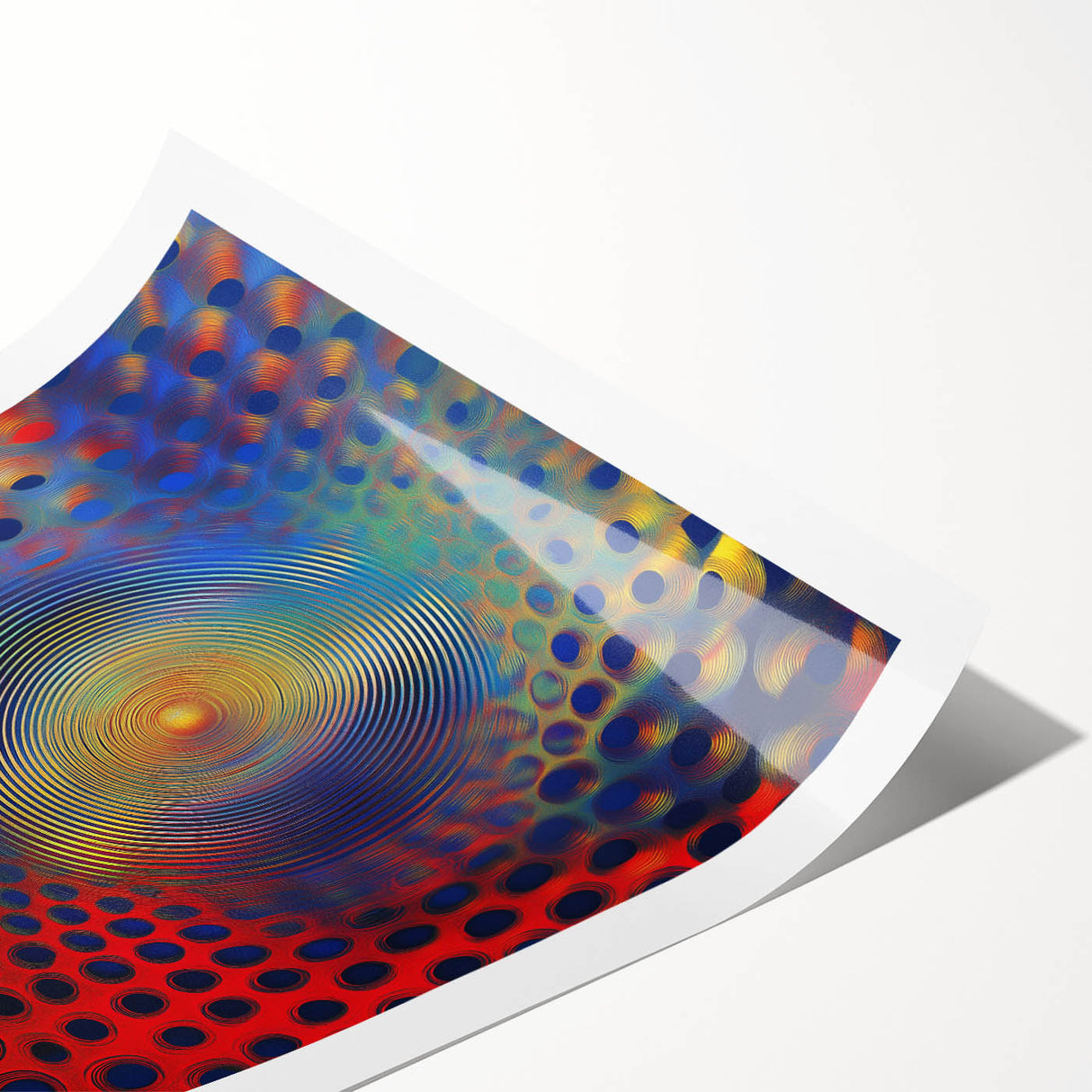 Geometric Abstract Wall Decor – Red, Yellow & Blue Optical Burst