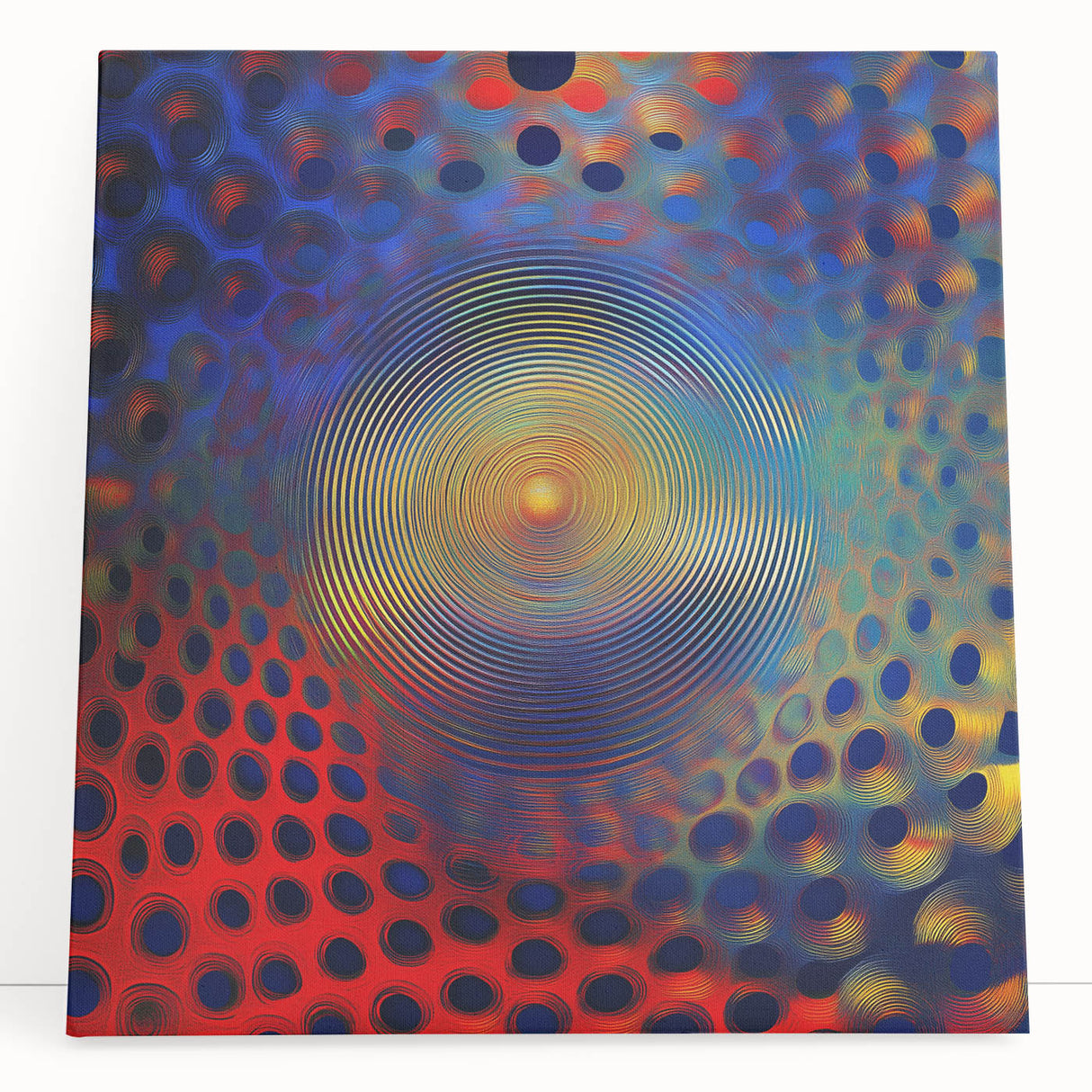 Geometric Abstract Wall Decor – Red, Yellow & Blue Optical Burst