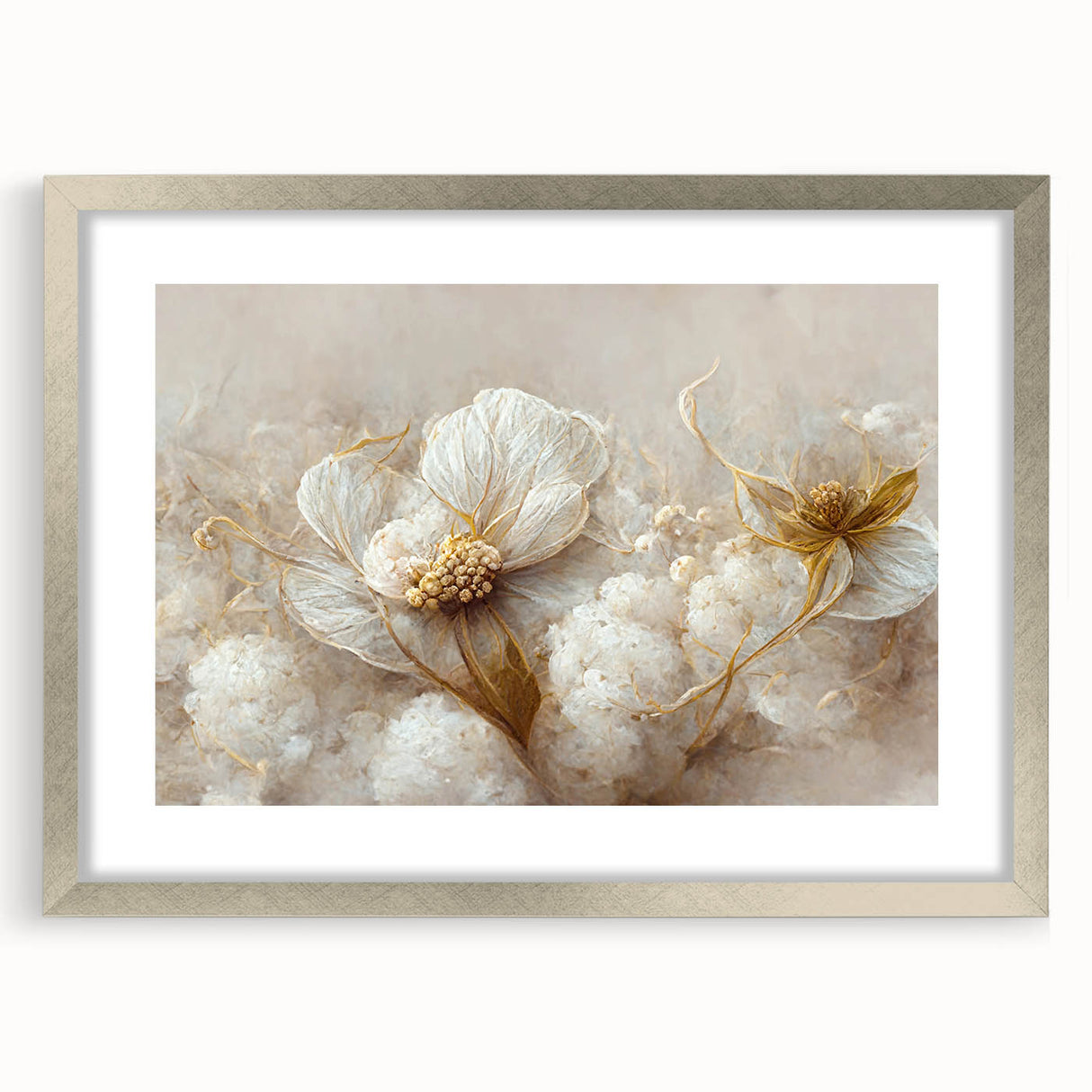 Abstract floral wall art featuring vibrant colors in a silver frame with a mat, perfect for modern home decor. Ideal focal point for living rooms or galleries.