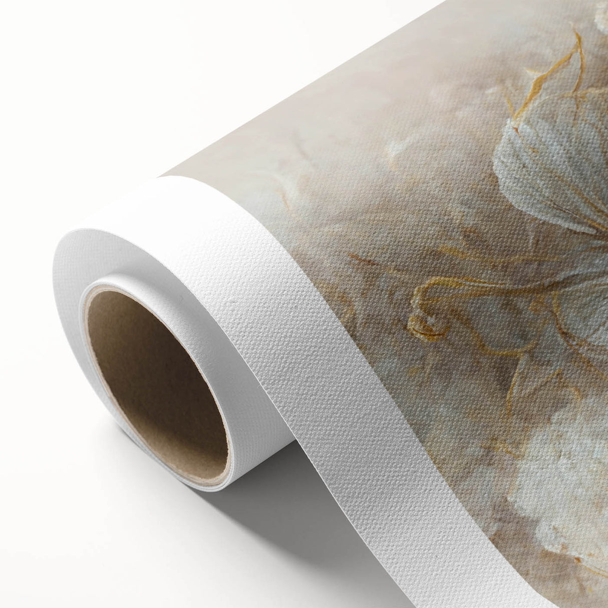 Vibrant abstract floral wall art on rolled canvas, showcasing bold hues of pink, blue, and green, perfect for modern home decor. Packaged securely in a cardboard tube for easy transport and display.