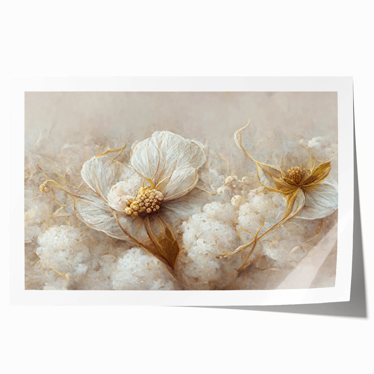 Abstract floral wall art print showcasing vibrant colors like pink, blue, and green, designed for modern home decor, rolled for easy shipping and display.