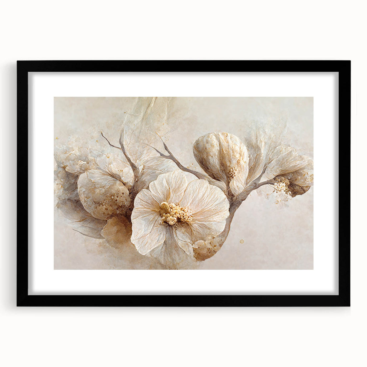 Abstract floral wall art framed in black, showcasing vibrant colors and intricate patterns, perfect for modern home decor. Ideal for adding a touch of elegance.