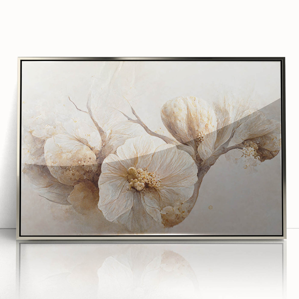 Framed abstract floral wall art in vibrant colors with silver accents, showcasing intricate designs against a stylish background, perfect for modern decor.