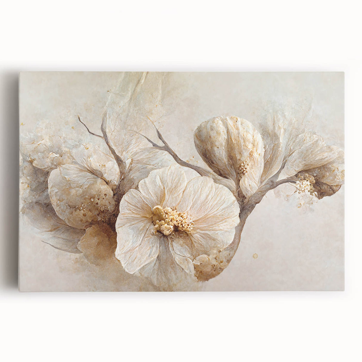 Abstract floral wall art on stretched canvas, showcasing vibrant colors and intricate patterns, perfect for modern home decor or office spaces.