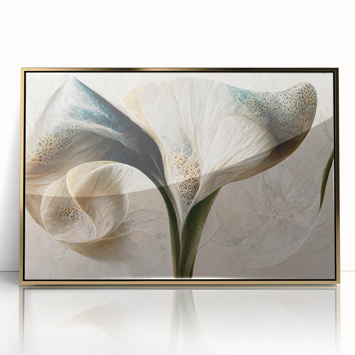 Framed acrylic wall art featuring abstract floral designs in vibrant colors, accented with gold, perfect for modern home decor and artistic interiors.